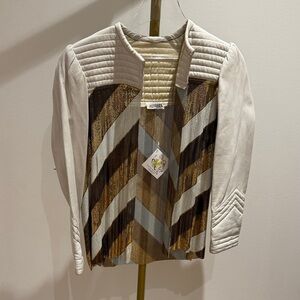 Super Special Vintage FERRARA White Leather Jacket with Metallic Metal Mesh